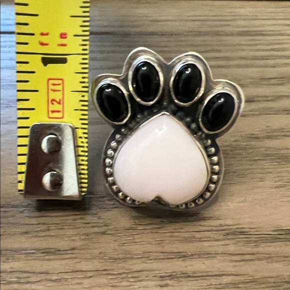 Black Onyx and Pink Opal Paw Print Sterling Ring - Picture 3 of 3